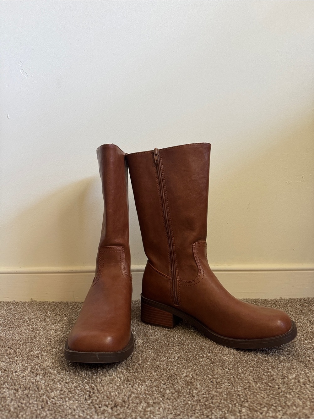 wonder nation Brown Mid-Calf Block Heel Boots